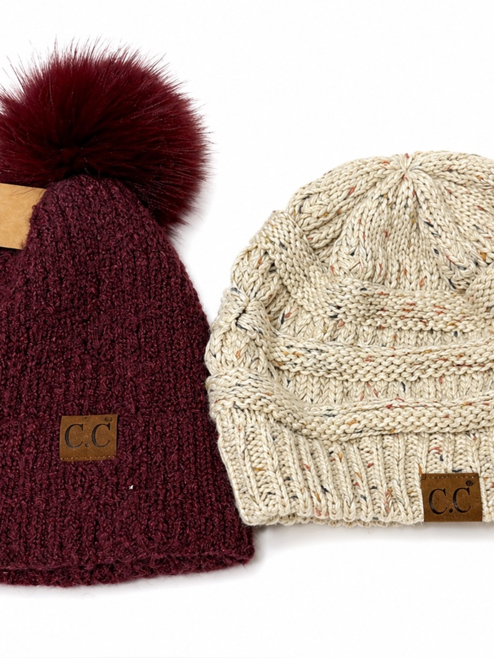 C.C Beanie Bundle 2 Pack – Maroon Pom NWT + Oatmeal Confetti
